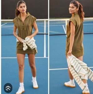 Daily Practice By Anthropologie Meru Mini Dress Olive Zip Front Sweatshirt, XS